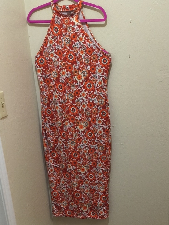 SHEIN Dresses & Skirts - SHEIN Orange Floral Halter Midi Dress